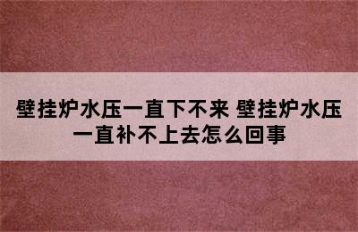 壁挂炉水压一直下不来 壁挂炉水压一直补不上去怎么回事